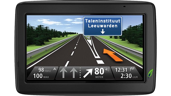 Taleninstituut in Leeuwarden - Goed op weg met Dagnall Talen Screenshot navigatiesysteem met tekst Taleninstituut Leeuwarden aangegeven - in kleur op transparante achtergrond - 600 * 337 pixels